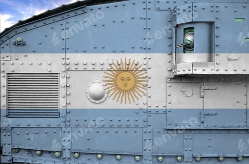 Preview: Argentina flag depicted on side part of military armored tank close up