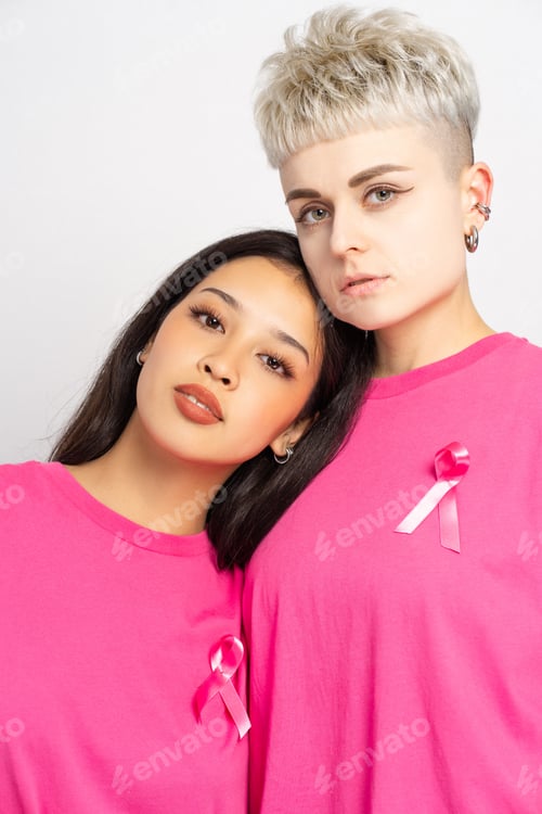 Preview: Two diverse women supporting breast cancer awareness campaign