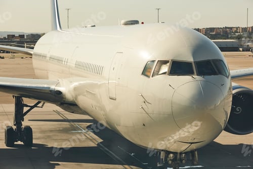 Preview: Airplane in the runway. Transportation and tourism industry. Journey