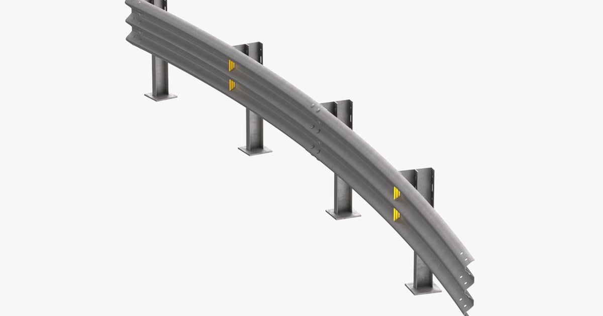 Curved Thrie Beam Guardrail - 20m Single 3D, Incl. barrier & curved ...