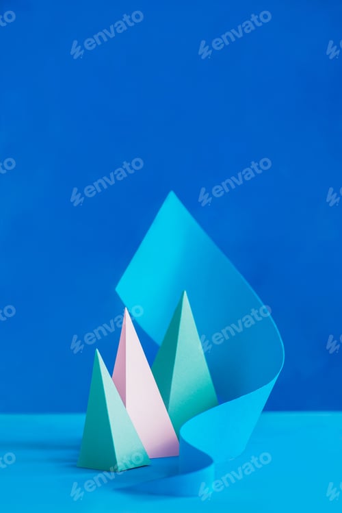 Preview: Origami papercraft sculpture in pastel tones. Vibrant design template with modern shapes and copy