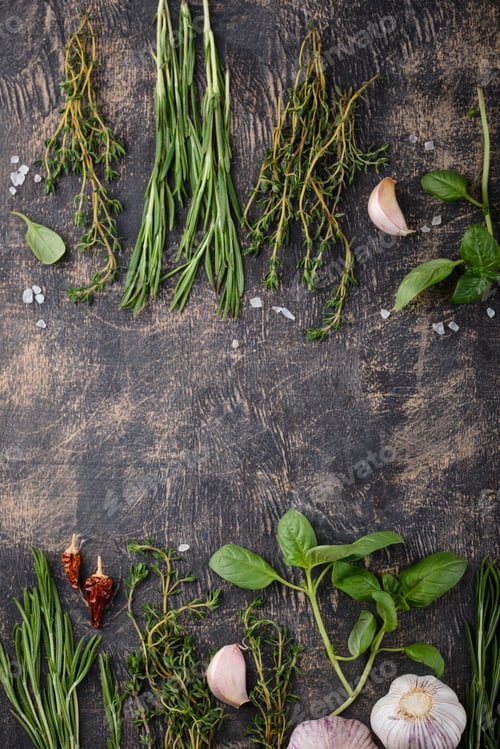 Preview: Rosemary, thyme and basil. Fresh garden herbs