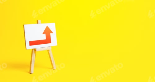 Preview: Easel with a red right up arrow. Direction to go around. Bypassing obstacles and solving problems