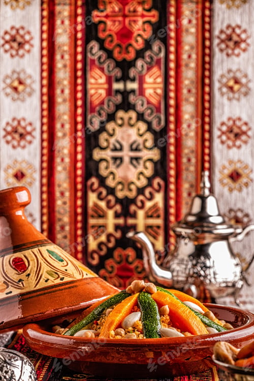 Preview: Vegetable tagine with almond and chickpea couscous.