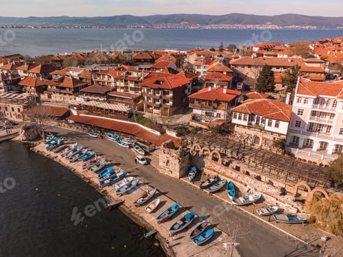 Preview: Aerial view of Nesebar, ancient city on the Black Sea coast of Bulgaria.