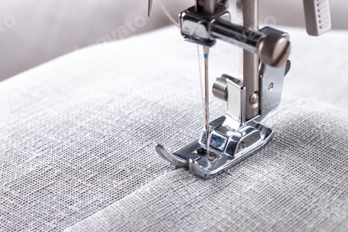 Preview: Modern Sewing Machine Presser Foot and Item of Clothes. Sewing Process, Handmade, Hobby, Business