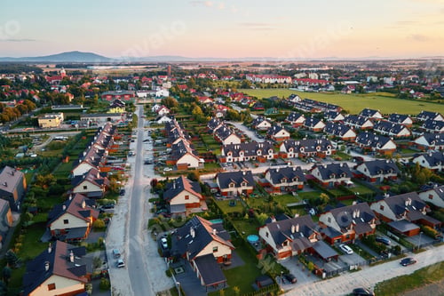 Preview: Suburban neighborhood in europe city, aerial view