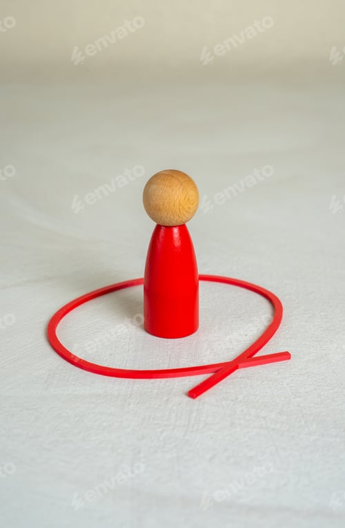 Preview: The red man is outlined by a red line. Limit yourself. Find your place. Introspection
