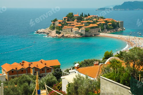 Preview: Mediterranean village on small islet. Sveti Stefan, Montenegro