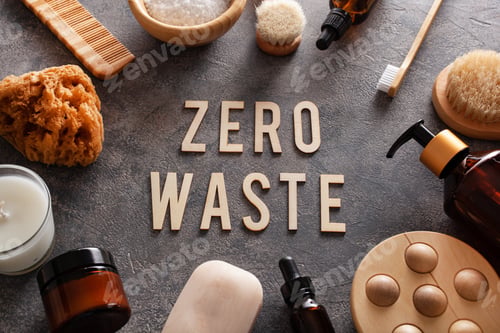 Preview: zero waste eco friendly hygiene bathroom concept. wooden toothbrush soap brush cosmetic