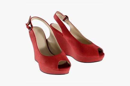 Preview: Red Suede Peep-Toe Wedge Heel Slingbacks