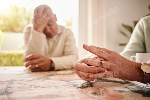 Preview: Divorce, closeup and hands with couple, issue and disagreement with anxiety, mental health and marr