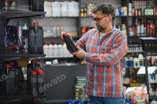 Preview: Customer choosing motor oil in auto parts store