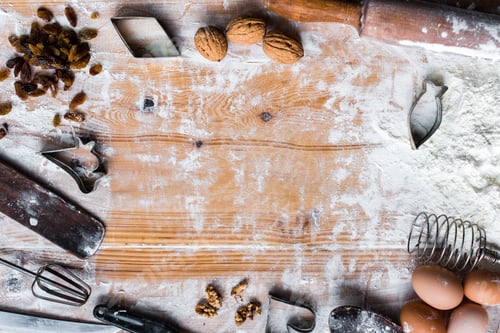 Preview: The process of cooking, wooden background, top view