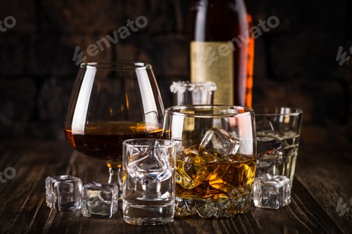 Preview: Strong alcohol drinks - whiskey, cognac, vodka, rum, tequila