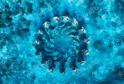 Preview: Famous place on Gili Meno Island, Indonesia. Aerial view. Underwater tourism in the ocean.