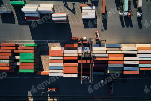 Preview: Containers warehouse, aerial view. Shipping and logistic concept
