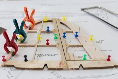 Preview: Selective focus shot of construction of plane model aircraft