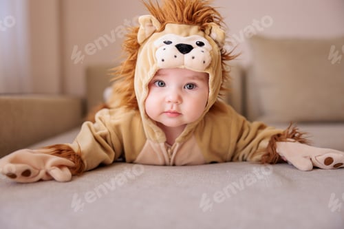 Preview: Playful baby boy in lion costume