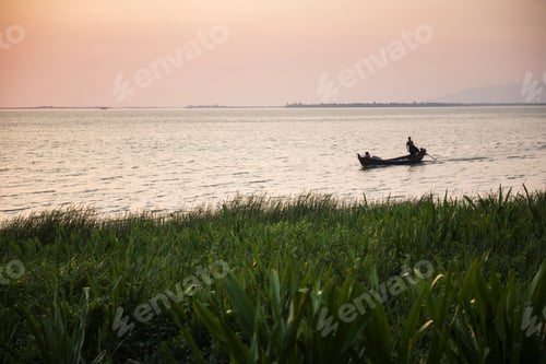 Preview: Mawlamyine, the Thanlwin River (Salween River) at sunset, Mon State, Myanmar (Burma)