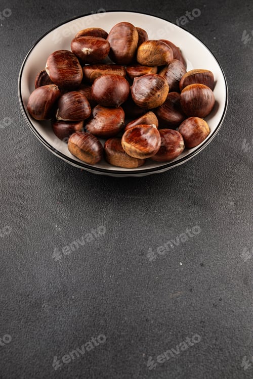 Preview: Edible chestnuts delicious treat tasty snack fresh gourmet food background on table