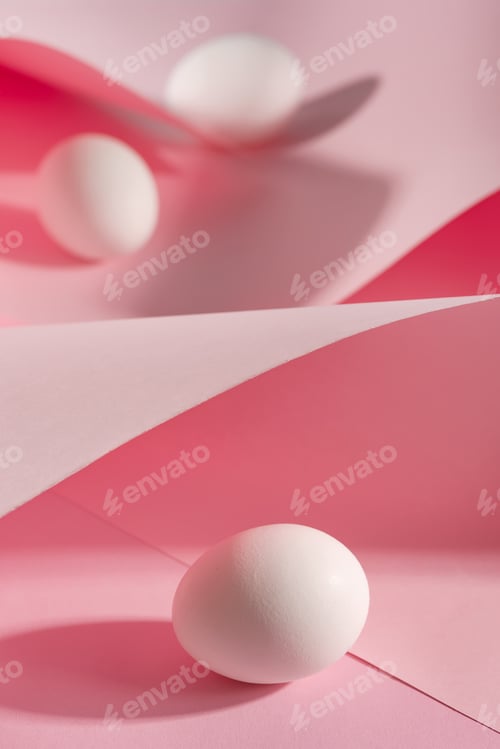 Preview: Pink pastel easter eggs with wave paper pink background