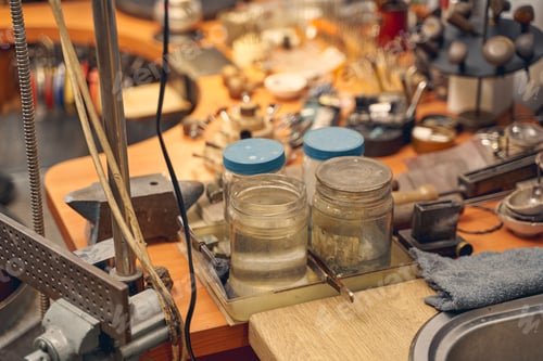 Preview: Containers with etching solution on the jeweler desk