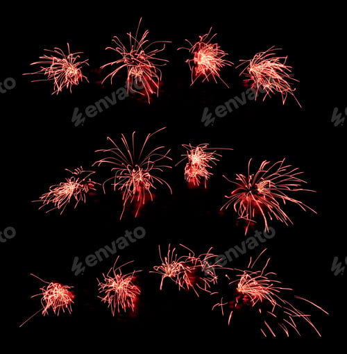 Preview: International fireworks festival display at night on black. Happy New Year Background.