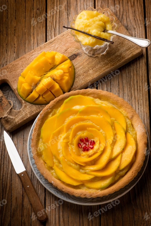 Preview: mango cake with lemon cream and vanilla stick