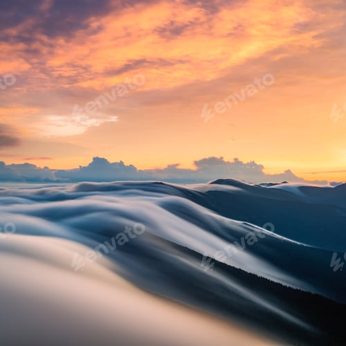 Preview: Amazing flowing morning fog in spring mountains