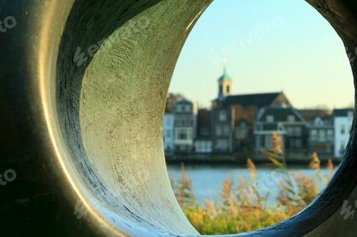 Preview: View of Dordrecht looking through a concrete tube
