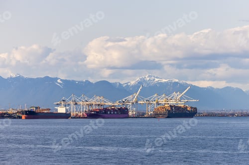 Preview: Commercial Port With Shipping Containers and Cranes in Vancouver, BC, Canada