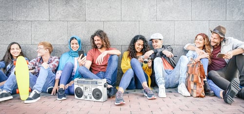 Preview: Group of multiracial friends having fun outdoor