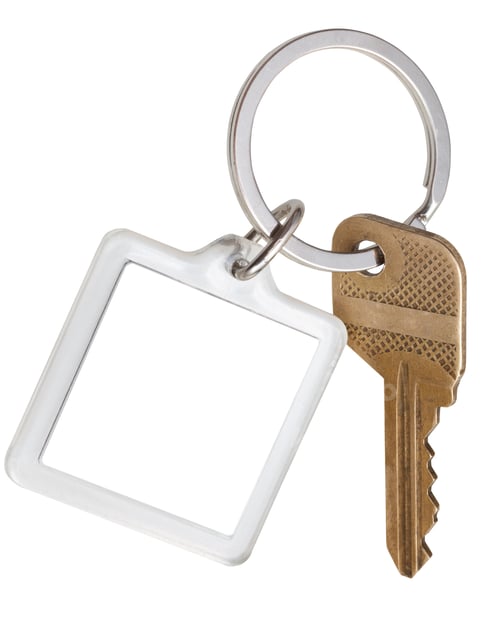 Preview: house brass key and square keychain on ring