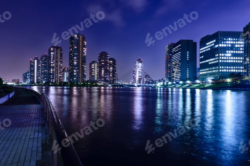Preview: 54923,Silhouette of Tokyo skyline lit up at night, Tokyo, Japan