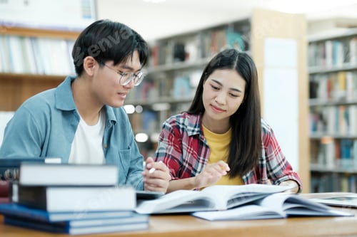 Preview: Young students campus helps friend catching up and learning.
