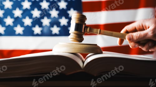 Preview: American law symbol with hammer and US flag