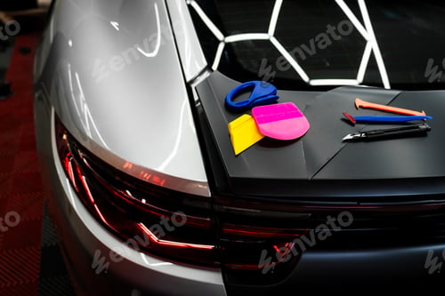 Preview: Blades scrapers and squeegees enable accurate vinyl wrap work on complex car surfaces