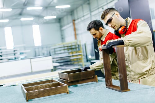 Preview: Two handsome young men working in the furniture factory