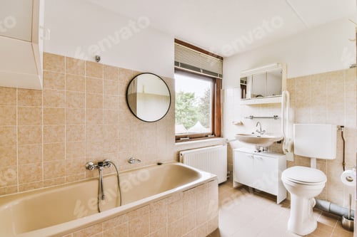 Preview: Interior of modern light bathroom with toilet