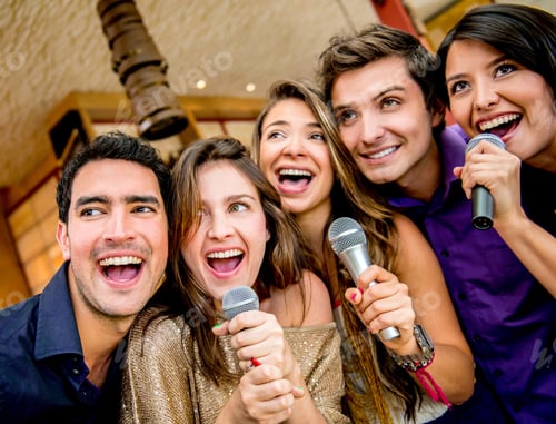 Preview: Happy Group Of People Karaoke Singing At The Bar