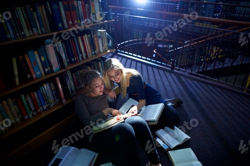 Preview: Two female students learning in a library