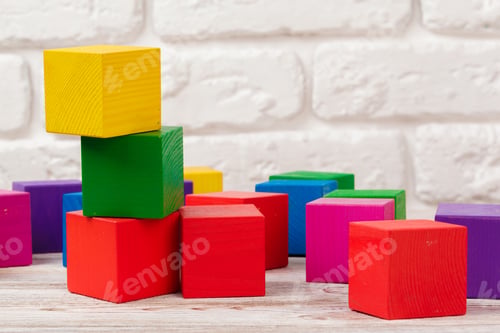 Preview: toy blocks heap, multicolor wooden bricks stack