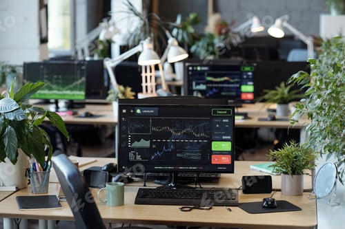 Preview: Workplace of office manager or analyst with computer monitor on desk