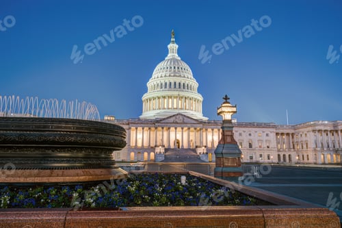 Preview: The illuminated U.S. Capitol Building in Washington D.C. at dawn