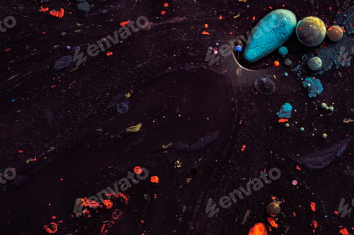 Preview: Amazing multi colored bubbles of paint on the oil surface.