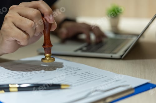 Preview: Businessman stamping with approved stamp on document contract. Business marketing investment