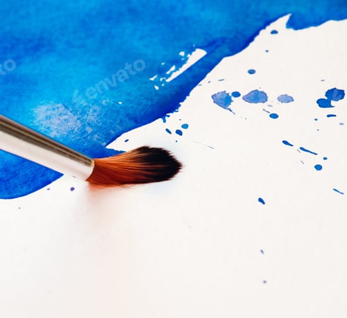 Preview: Blue Watercolor Brushstroke on White Paper Background