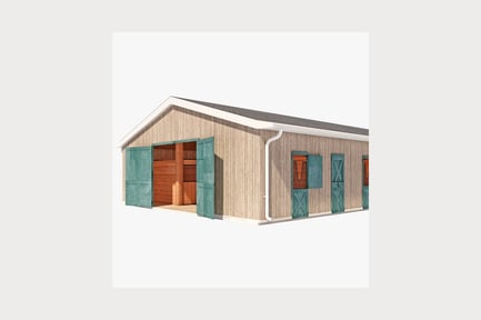 Preview: Wooden shed with multiple doors and sloping roof