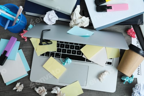 Preview: Messy office workplace, workplace and workspace concept